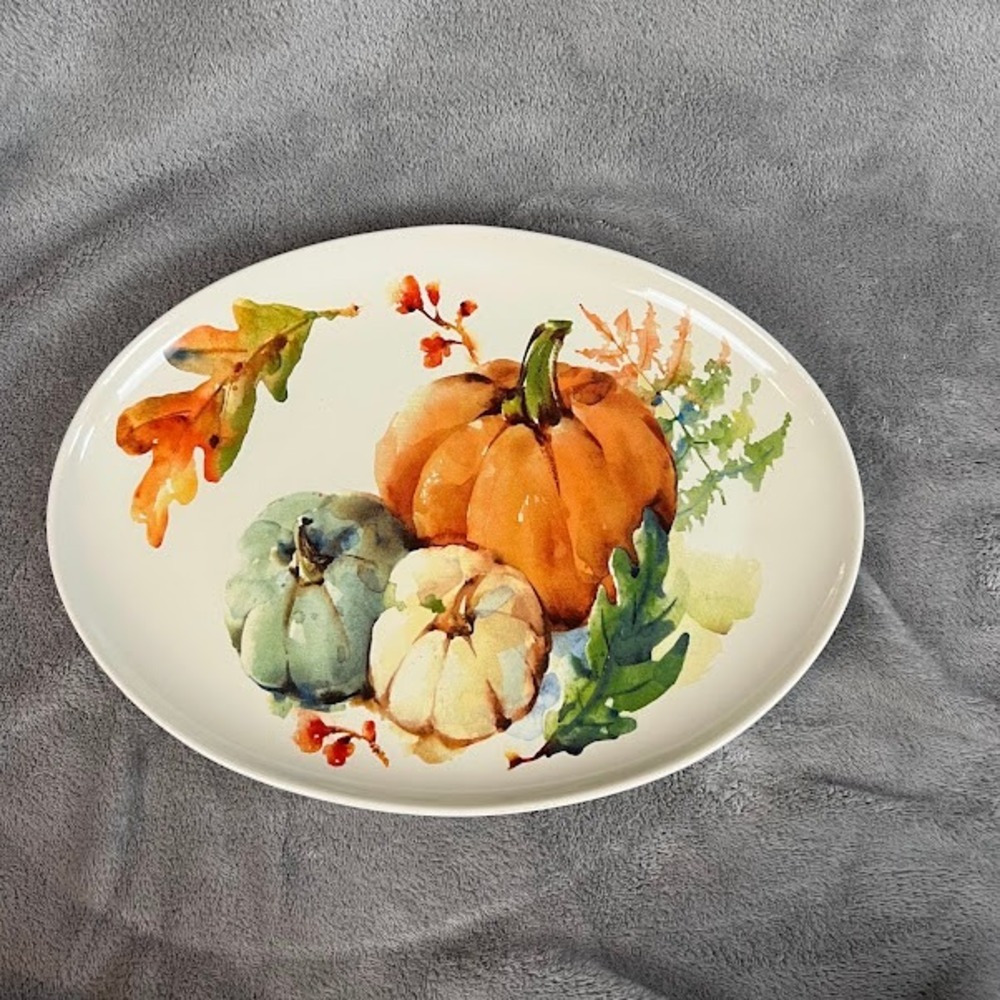 Way to Celebrate Pumpkin Thanksgiving Oval Platter Holiday Leaves